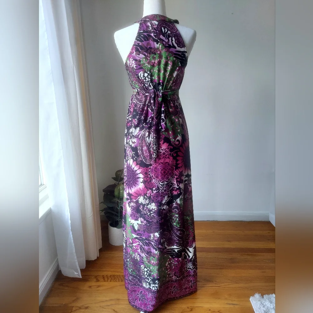 Ice Purple, Pink & Green Floral V-Neck Maxi Dress - Picture 2 of 4